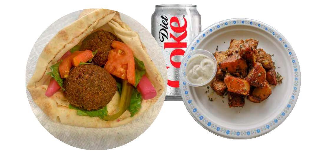 Falafel Wrap Combo - Daily Special Combos - All combos come with one side and one Soft Drink (Fries - Onion rings - Garlic Potatoes - Samosas)